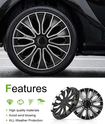 SCITOO 4pcs Wheel Rim Cover Hubcaps Set of 15-Inch Black & Silver can be Easily Installed on Car Truck SUV,Suitable for a Variety of Models,Beautiful and Rust-Proof. - Image 5