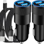 [Apple MFi Certified] iPhone Fast Car Charger, Braveridge 2Pack 4.8A Dual USB Car Power Cigarette Lighter USB Car Carplay Charger with Lightning Braided Cable for iPhone 14 13 12 11 Pro XS XR X 8 iPad
