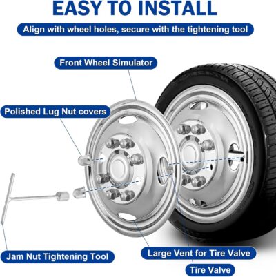 16"Wheel Simulators,16"8 Lug Stainless Steel Hubcaps with Wheel Lug Bolts Kit,Polished Finish,2Front Wheels/2Rear Wheels,Wheel Simulators Suitable for Ford E350/E450 (1992-2016,2018-2021;2017Not Fit) - Image 8