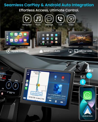 IK9 9" Wireless CarPlay & Android Auto Screen, Portable Car Stereo with 4K Dash Cam & 1080p Rear Camera, CarPlay with Backup Camera, Touch Screen GPS Display, Mirror Link, Apple Car Play Screen - Image 2