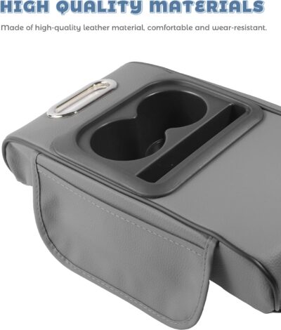 Car Armrest Storage Box,Car Accessories Console Organizers and Storage,Universal Waterproof Leather Console Cover with Cup Holder and Phone Holder,Suitable for Most Cars (Normal, Gray) - Image 3