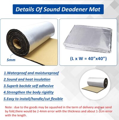 Car Heat Sound Deadening Insulation Mat, Sound Deadener & Heat Insulation Pad for Auto Hood Engine Roof Door and Trunk - 197mil 21.6sqft - 40 Inch x 40 Inch - 2PACK, Aluminum Foil - Image 3