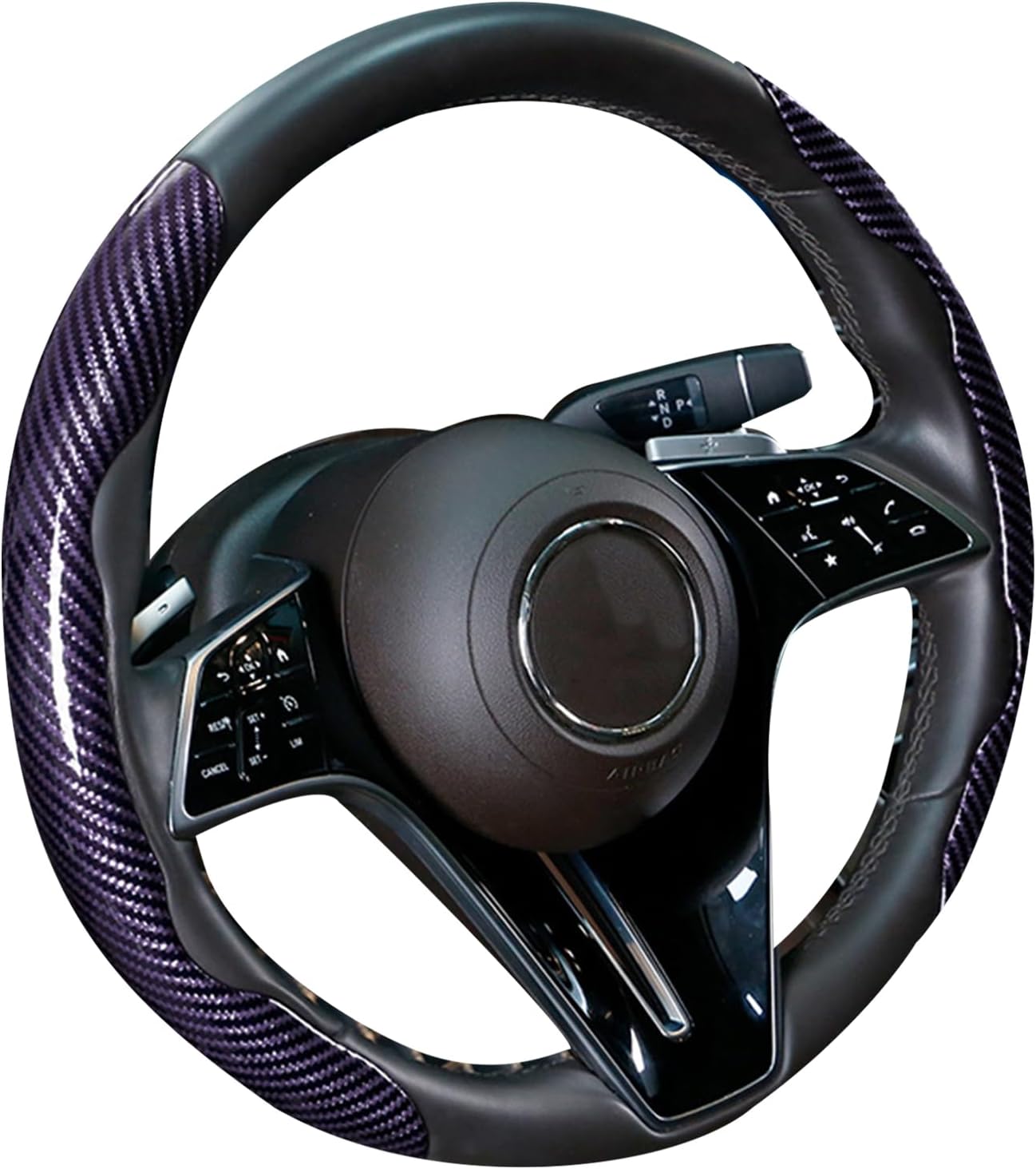 71MEWAKm-iL._AC_SL1500_.jpg 3Pcs Steering Wheel Cover, Car Steering Wheel Cover, Carbon Fiber Car Wheel Cover, Universal Fit, Suitable for 14- to 16-Inch Steering Wheels, Easy Snap-On Installation (Purple) - Image 1
