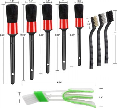 10pcs Auto Car Detailing Brush Set Car Interior Cleaning Kit Includes 5 Boar Hair Detail Brush,3 Wire Brush, 2 Air Vent Brush for Cleaning Car Interior Exterior, Dashboard Engines Leather Wheel - Image 5