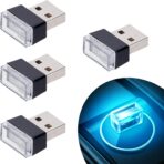Febrytold 4Pcs Ice Blue USB Car Interior Atmosphere Lamps, Universal Mini Led USB Lights for Car Decoration, Lighting