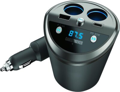 Car and Driver Smart FM Transmitter Bluetooth Cup Holder, Compatible with Alexa, Siri, and Google Assistant for Car, Dual USB-A and USB-C PD Fast-Charging Ports and Cigarette Lighter 12V Power Sockets - Image 5