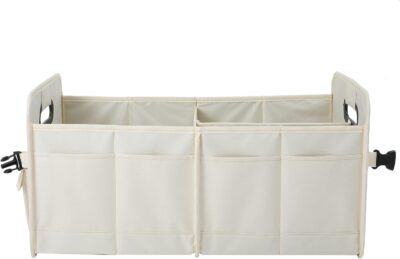 Car Trunk Organizer Car Storage Organizer Collapsible Multi Compartment Car Organizer Adjustable Straps for SUV(Beige) - Image 5