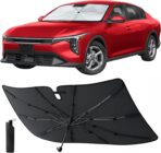 Econour Windshield Sun Shade Umbrella for Car | Medium Foldable Car Sunshade | UV & Heat Protection Front Window Sun Shield, Keeps Interior Cool, Fits Sedans SUVs & Trucks (57” x 33”)
