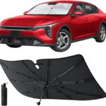 Econour Windshield Sun Shade Umbrella for Car | Medium Foldable Car Sunshade | UV & Heat Protection Front Window Sun Shield, Keeps Interior Cool, Fits Sedans SUVs & Trucks (57” x 33”)