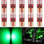 PHINLION 168 194 Green LED Bulb Super Bright Wedge 2825 175 T10 8-SMD Chipsets LED Replacement Bulbs for Car Interior Dome Map Door Courtesy Dash Instrument License Plate Lights, Pack of 10