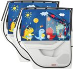 Car Window Shade for Baby, 2 Pack Magnetic Double Layer Cute Dinosaurs Car Sun Shade Side Window, Adjustable Privacy Blackout/See-Through Window Curtains for Baby Kids UV Protection