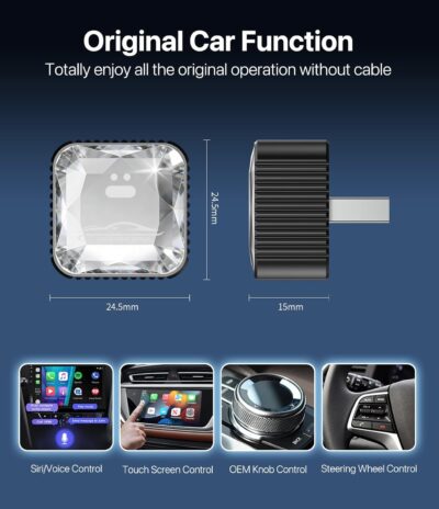 2026 Wireless CarPlay Adapter for iPhone, Premium Glass Finish Design, 5s Auto-Connect, Mini Wireless CarPlay Dongle Compatible with Apple CarPlay, Plug & Play for Factory Wired Cars, Low Latency - Image 6