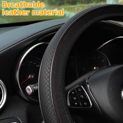 Car Steering Wheel Cover, Anti-Slip Breathable Leather Vehicle Steer Wheel Protector Adaptable to 14.5-15 Inches, Steering Wheel Protection Guard, Universal Automotive Accessories (Black) - Image 4
