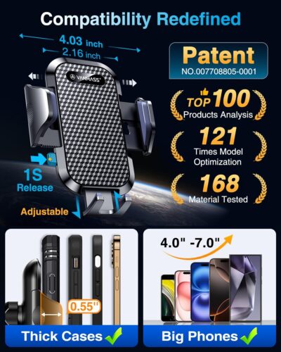 VANMASS Car Phone Holder 2026 Ultimate Military-Grade Phone Holder for Your Car Windshield Dashboard【Newest Best Strongest】 Cell Phone Car Mount for iPhone Samsung Android Speaker Mounts - Image 5