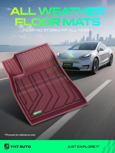 YHTAUTO Floor Mats Compatible with Tesla Model 3 Highland 2024 2025, TPE Floor Liners All Weather Custom Fit, 1st & 2nd Row, Set of 3, Red - Image 2