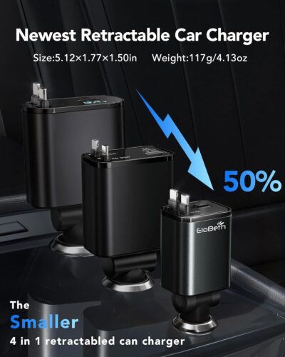 Retractable Car Charger Adapter for iPhone 17,4 in 1 Fast Charging Car Phone Charger,69W USB C Car Truck Accessories,Road Trip Essentials Gift for Men Women for iPhone 17 Pro Max/16/15/14,Galaxy S26 - Image 5