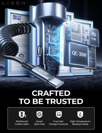 LISEN 90W for iPhone 17e 16 15 Pro Max Car Charger USB C Fast Charge,Super Fast for iPhone 15 16 17 Pro Car Charger USB C Adapter for iPhone 17 16 15 Air ProMax Plus,Samsung Galaxy S26 Ultra, Android - Image 7