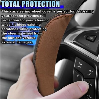 14.5"-15" Car Steering Wheel Cover, Microfiber Leather Breathable Wheel Cover, Anti-Slip Lining Steering Wheel Covers, Car Accessories Interior Decoration for Women Men (Coffee) - Image 4