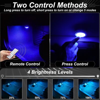 4PCS Wireless Car LED Lights with Remote Control, 16 Colors Interior Car Led Puck Lights, Rechargeable Ambient Lighting Kit with Dimmer & Timer, Inside Night Lamp for Vehicle Home Decoration - Image 3