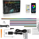 Interior Car LED Strip Lights with APP&Remote Control RGB 10 in 1 Ambient Lighting Kits Fiber Optic Strip LEDs,16 Million Colors,Music Sync Car Neon Lights for Cars,SUVs,Trucks