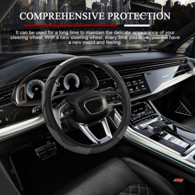 Car Steering Wheel Cover, 15 inch Carbon Fiber Microfiber PU Leather Elastic Steering Wheel Protector, Universal Car Accessories (Gray) - Image 7