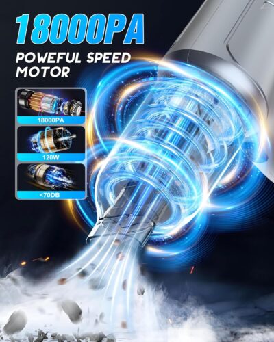18000Pa Car Vacuum Portable Cordless, 5000mAh High Power Cordless Vacuum Cleaner, 120W Portable Vacuum for Car, Office, Pet and Home Cleaning - Image 3