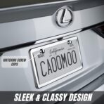 SunplusTrade 2 Stainless Steel Polish Mirror License Plate Frame + Chrome Screw Caps (Silver) - Image 2