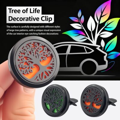 2PCS 30mm Tree of Life Car Essential Oil Diffuser Vent Clip,Stainless Steel Car Diffusers for Essential Oils as Decoration with 12 Felts,Stylish Essentials Oil Cars Diffuser Vent Clips - Image 3