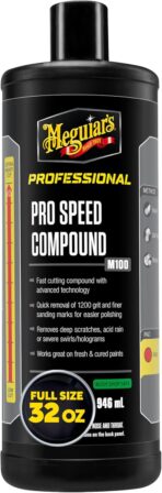 Meguiar's Pro Speed Compound M10032, Fast-Cutting Rubbing Compound for Cars, Offers Heavy Scratch and Swirl Removal, Professional Car Polish, Car Compound Removes up to 1200 Grit Sanding Marks, 32 Oz
