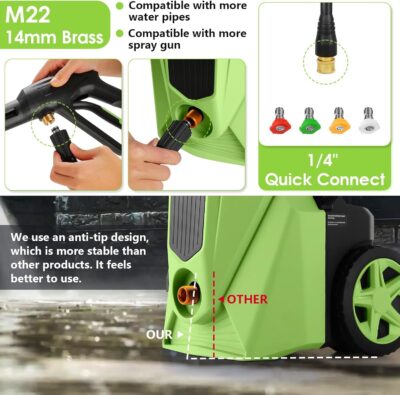 Electric Pressure Washer 5000 PSI,2.8 GPM Power Washer with Foam Cannon,Portable Cleaner with 33ft Hose Reel,4 Nozzle Tips,and Soap Bottle for Cars/Home/Driveways/Patios/Decks/Fences - Image 5