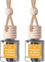 C&E Craft Co Hanging Car Air Freshener Diffuser 2 Pack, Long Lasting Fragrance Oil Car Freshener, Glass Bottle Auto Air Freshener, Made in USA (Pistachio & Salted Caramel)