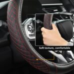 West Llama Car Steering Wheel Cover for Ford Escape,Explorer,Fusion,Focus,Bronco,Transit,Edge(Diamond Quilted - Black+Red- Standard Size) - Image 5