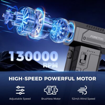 Compressed Air Duster,130000RPM Electric Air Duster Brushless Motor with Adjustable Stepless Speed, Fast Charging Rechargeable Cordless Air Blower for PC,Car,Keyboard,Pet,Home & Outdoor - Image 2