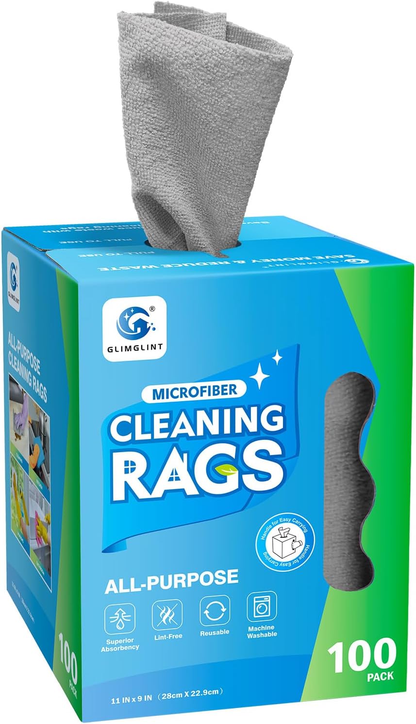 71N6CfqW8L._AC_SL1500_.jpg GLIMGLINT Cleaning Rags, 100 Pack Microfiber Cleaning Cloth, Lint-Free, Ultra Absorbent Reusable Paper Towels for Home, Kitchen, Car, Garage or Shop, Dish Rags, 11" x 9", Grey - Image 1