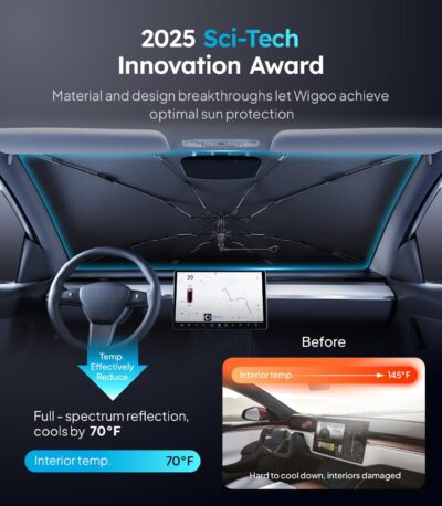2025 Ice-Shield Car Windshield Sun Shade [100% Sun Block, 4th-Gen Cooling Tech] Reflective Heat Insulation, Portable Foldable Front Window Sunshade Umbrella for Sedans/SUVs - Universal Fit 57"x32" - Image 2