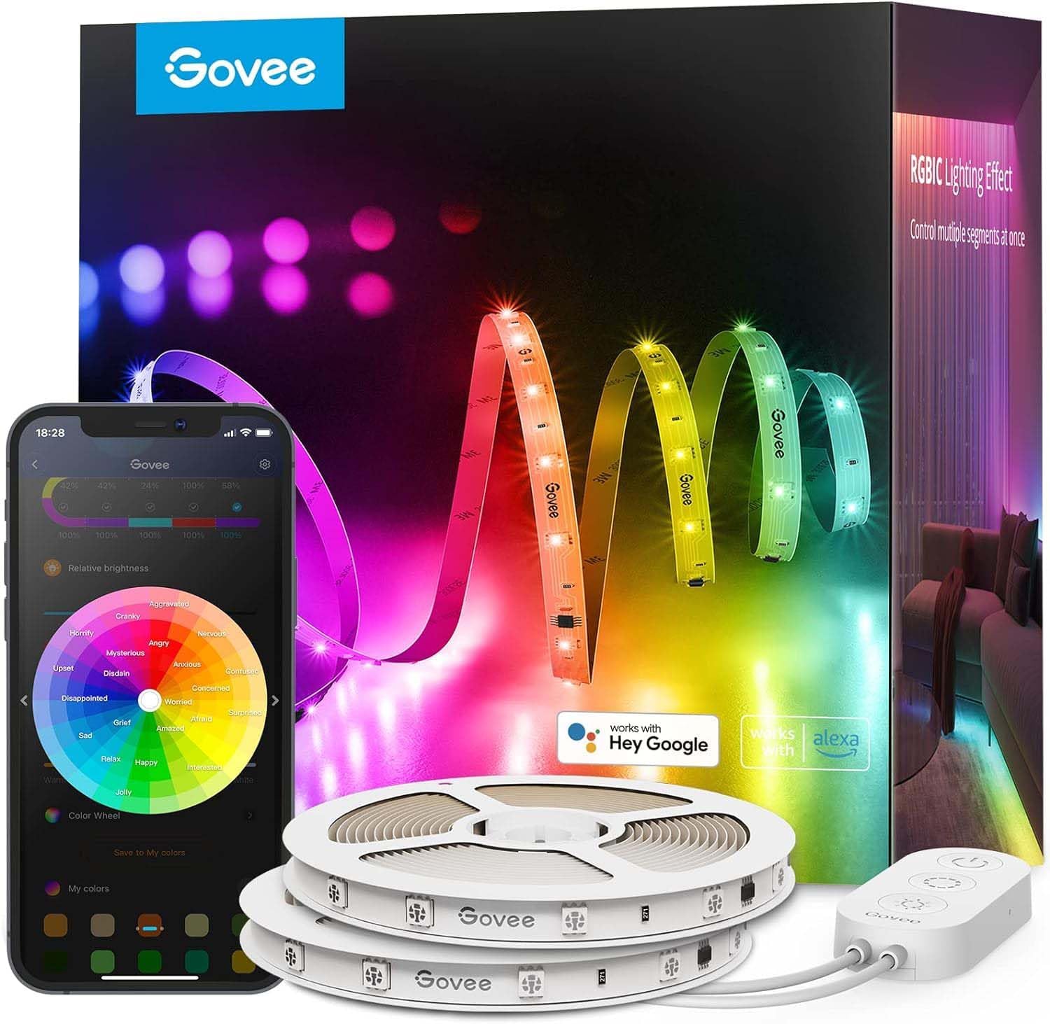 71N76hGMHVL._AC_SL1500_.jpg Govee 100ft RGBIC LED Strip Lights, Smart LED Lights Work with Alexa and Google Assistant, LED Lights for Bedroom WiFi App Control Segmented DIY Multiple Colors, Color Changing Light, (2 x 50ft) - Image 1