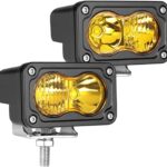 LED Pods Amber, 2Pcs 40W 3 Inch Driving Light Yellow Off Road Light LED Bumper Lights Super Bright LED Work Light Cube Waterproof Combo Fog Light for Truck ATV UTV SUV Motorcycle Boat