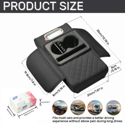 TourKing Car Armrest Cushion,5-in-1 Center Console Cover,Arm Rest Cover for Car,Car Armrest Storage Box, Tissue Box Slot, Phone Slot for Sedans, Car Accessories Interior Organizers for Most Cars - Image 2