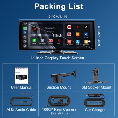 Upgraded 11" CarPlay Screen for Car, Built-in Net-Flix/YouTube/TikTok and Other Apps (No Mirroring Needed), Wireless Car Stereo for Apple Carplay & Android Auto with HD Backup Camera,OTA Updates - Image 9