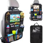 Matenf Car Organizer Back Seat with 9 Storage Pockets & 10″ Tablet Holder, 1Pack Seat Back Cover for Kids Toddlers, Kick Mats Protector, Keep Cars Vehicles Organized & Tidy, Travel Accessories