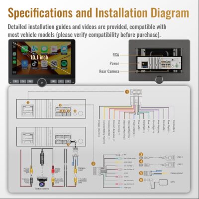 10.1" Single Din Android Car Stereo with 360° Rotatable Touch Screen - Android 13, Wireless CarPlay & Android Auto, 2G+64G, Built-in GPS/Wi-Fi/Bluetooth, Includes Backup Camera. - Image 7