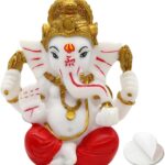 alikiki Ganesha Statue for Car Dashboard – 3.5" H Polystone Hindu God Lord Ganpati Murti Idol for Pooja Mandir Temple Altar Puja Decor Diwali Housewarming Wedding Spiritual Gifts for Indians