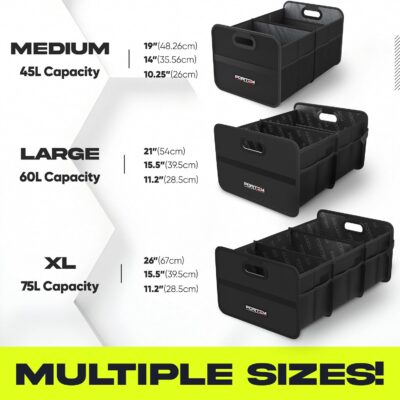 FORTEM Car Trunk Organizer, Collapsible Two Compartment Organizer, Foldable SUV & Truck Storage for Car Accessories for Women Men, Non Slip Bottom, Sturdy Side Walls, Strong Handles, 60L - Image 3