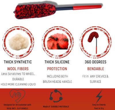 Professional 4 Pack Long Handle Wheel Brush Kit for Cleaning Wheel and Tire- 2X Soft Wheel Cleaning Brush, Detailing Brush and Stiff Tire Brush, Bendable& Durable Wheel Rim Cleaner Brush Set - Image 4