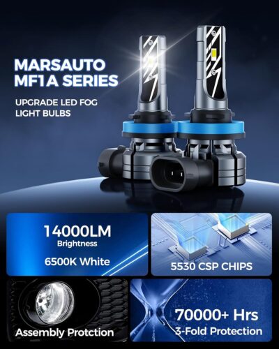 Marsauto H11/H16/H8 LED Fog Light Bulb, 14,000LM 6500K White H11 H16 H8 LED Fog Lights, 70000HRS Lifespan H11 Fog Light Bulbs for Car, Play and Plug, Exterior Lighting - Image 5