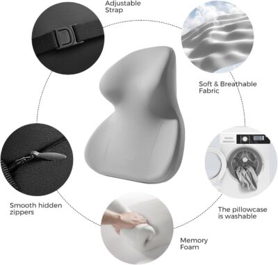 BEBAS Car Headrest Pillow, Ergonomic Neck Pillow with Memory Foam, Enlarged Surface for Head Neck Shoulder Support, Breathable Removeable Car Seat Pillow for Pain Relief(Gray, 1 Pack) - Image 3