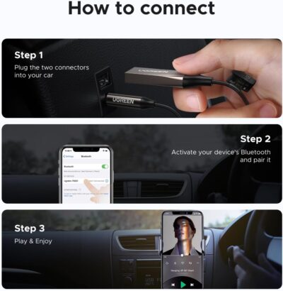 UGREEN Aux to Bluetooth 6.0 Car Adapter with LDAC, 3.5mm Aux Adapter Built-in Microphone, Car Bluetooth Audio Receiver for Hands-Free Calls Compatible with Speaker & Home Audio - Image 7