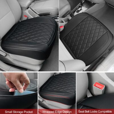 1 Pack Leather Front Car Seat Cover Bottom Car Seat, Anti-Slip and Full Wrap Driver Car Seat Protectors, Luxury Waterproof Bottom Auto Seat Cushion Pad Mat for Most Vehicles(Black) - Image 4