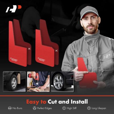 A-Premium Mud Flaps, 2 Pack Universal Splash Guards for Car Sedan Coupe, Red Front or Rear Upgraded Mud Guards Includes Mounting Hardware, Drilling Required - Image 6