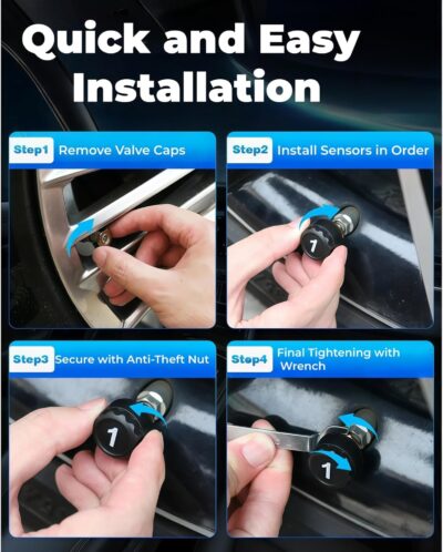 Tire Pressure Monitoring System,TPMS with Solar and USB Charging Color LCD Display, Voice Prompts, 6 Alarm Modes, 0-87 PSI Range (6 Tire Sensors) - Image 7